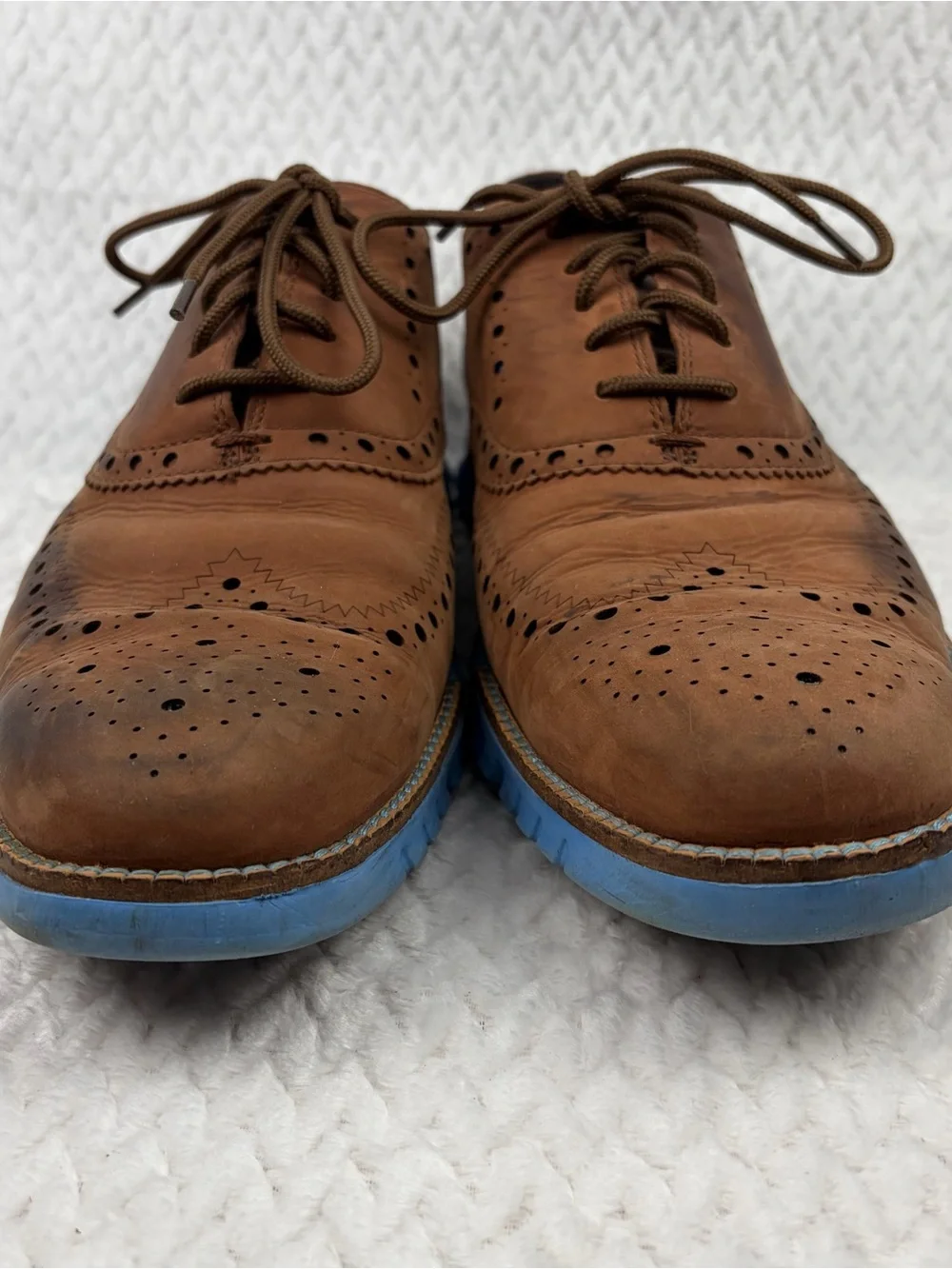 Cole Haan Zerogrand Wingtip Oxford Mens Brown Leather Blue Sole Shoes Size 10.5